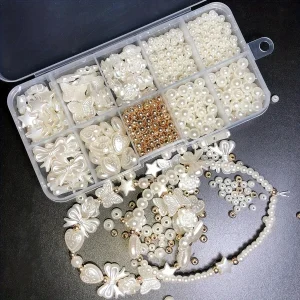 800pcs White Mixed Acrylic Pearl  Beads