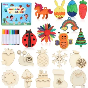 DIY Wooden Magnets, 36 pcs