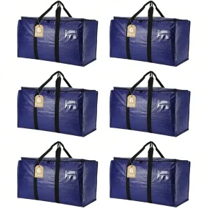 6 Pack Moving Bags Heavy Duty, Extra Large Storage Totes Bag With Zippers