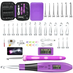 Lighted Crochet Hook Set With Counter Ergonomic Needles